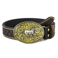 Yiwu Factory Manufacturers Western Buckle Belt Gold Mexican Cowboy Cow Girl Horse PU Leather Belt