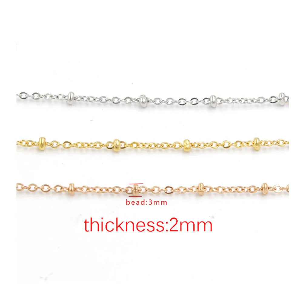 2mm O Type Stainless Steel Gold Steel Rose Gold Chain with Ball Beads Charm for Pendant Necklace Jewelry