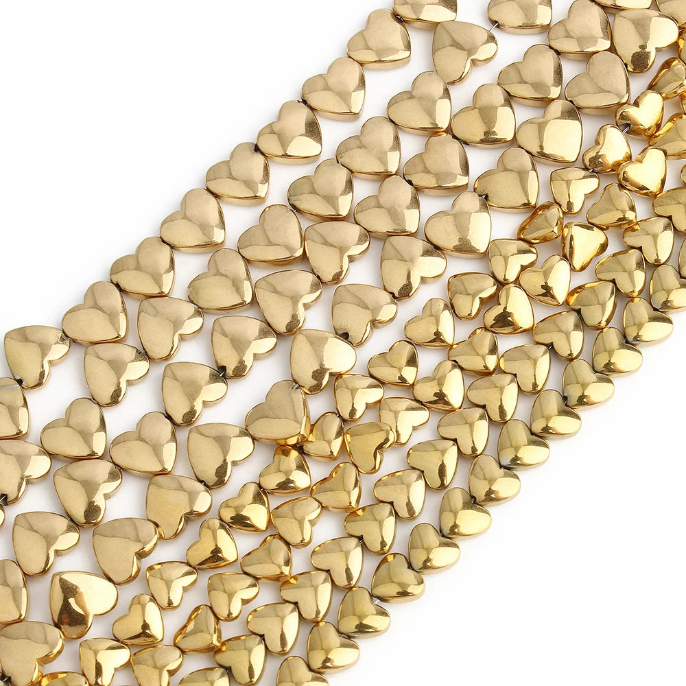 Real Gold Plated 6/8MM Natural Stone Beads Heart Shape Loose Hematite Beads for Jewelry Making DIY