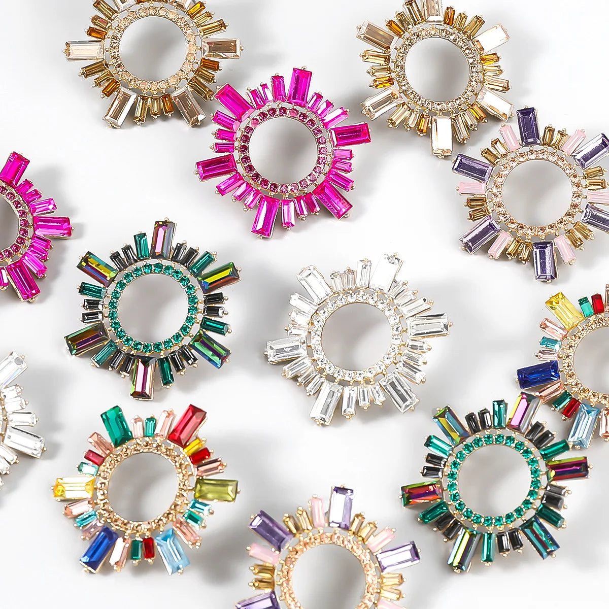 Claw Chain Series Alloy Glass Rhinestone Sun Flower Earrings Fashion Girl Full Rhinestone Dinner Earrings Jewelry