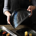 Irregular Black Porcelain Dinner Plate Tray for Restaurant Use Japanese Sushi Cuisine Enamel Dish for Salmon Serving