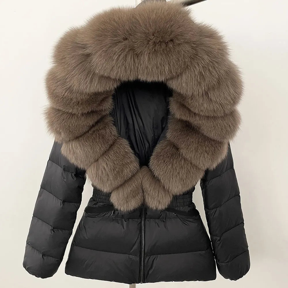 OFTBUY Women's Winter White Shearling Duck Coat Thick Warm Long Jacket with Casual Style Natural Fox Fur Hood Outerwear