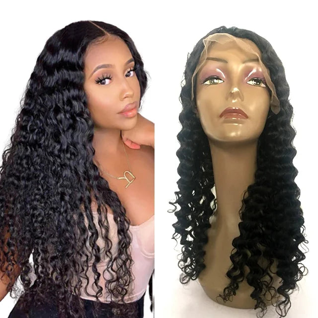 Professional Pure Hand Made Human Hair Wigs Raw Indian Deep Wave Human Hair Lace Front Wigs