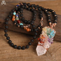 Handmade Rose Gold Black Lava Chakra Necklace Tree of Life Point Pendant for Wedding Engagement or Party Yoga Gift