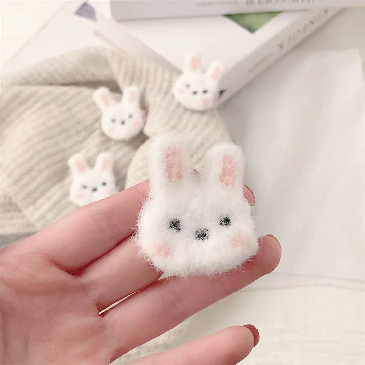 ShangHai Girls Sweet Fluffy Star Hairpins Children Kids Fur Bobby Pin Solid Color Rabbit Cherry Hair Clip Cute Side Hair Grip