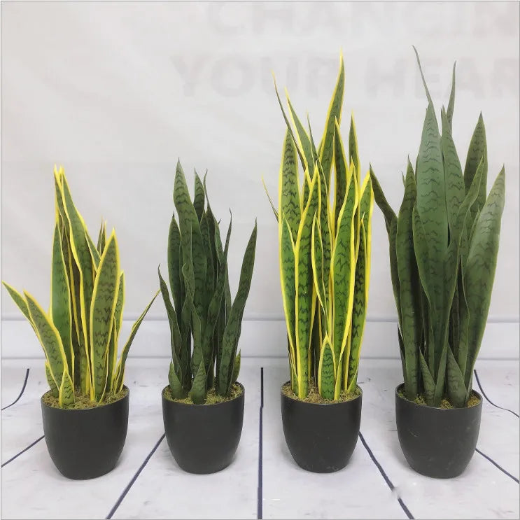 Plastic Artificial Bonsai Snake Plant/Sansevieria/Agave 70cm/90cm Green-Yellow JingRui Brand Artificial Ornamental Plant for