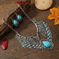 Bohemian Antique Ethnic Charms Pendant Necklace Rhinestone Charms Earrings Jewelry Set Personalized Color Blocking Necklace Set