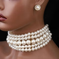 Fashionable Multi-Layered Alloy Stacked Chain Necklace Diamond Earrings New Style Artificial Pearls Weddings Parties Engagements