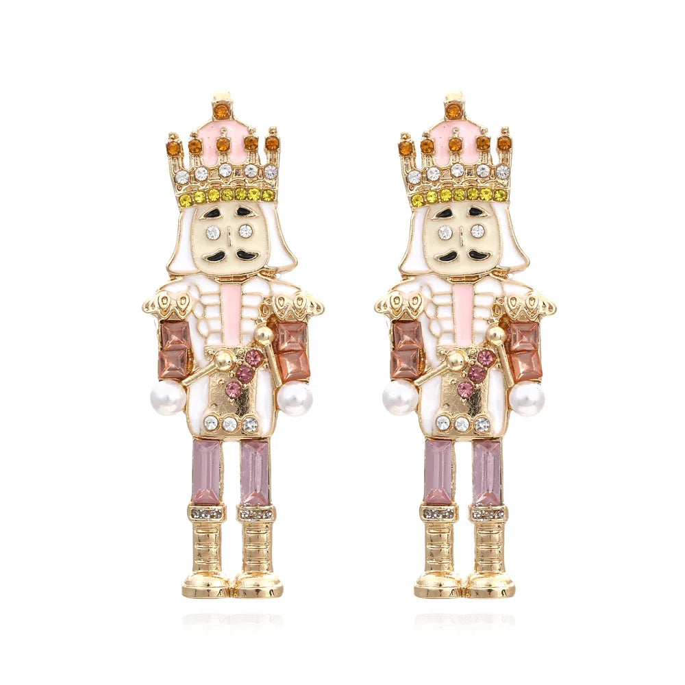 2022 Hot Sale Cute Cartoon Character Earrings Statement Oil Drip Diamond Nutcracker Soldier Earrings for Women Girls