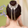 Rhinestone Pear Bow Tassel Ponytail Barrette for Women Crown Hairpin on the Back of the Head Crystal Rhinestone Hair Claw