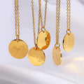 High Polished Custom Necklace Engraved Pattern Stainless Steel 18k Gold Plated Blank Round Pendant Disc Necklace Sets for Women