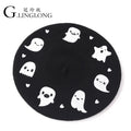 Custom Wool Beret Plush Beanie Hat Hallow's Embroidered Winter Boina Hat Knitted Pattern for Women Children Casual Party