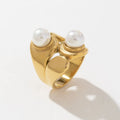 Elegant Lady Style 18K Gold Stainless Steel Elegant Style Faux Geometric Pearl Ring
