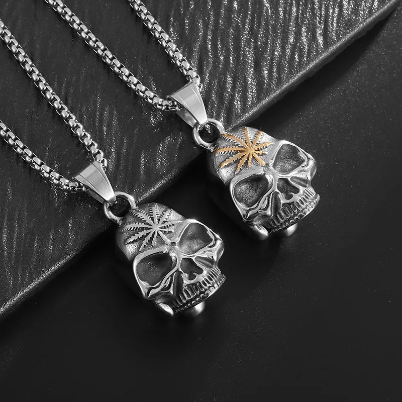 Wholesale Stainless Steel Coffin Skull Motorcycle Guardian Bell Gold Plated Hanger Bikers Pendant Necklace Christian Symbol