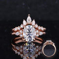Starsgem 9K Rose Jewelry 1carat Soild Gold Pave Oval Cut Moissanite Wedding Ring Set