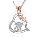 Animal Theme Jewelry 925 Sterling Silver Rose and Zircon Heart Highland Cow Pendant Necklace