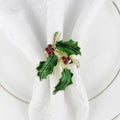 Christmas Mistletoe Metal Leaf Napkin Rings with Three Leaves and Diamond Design Camping Stocked Eco-Friendly Green
