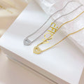 Women's Fashion Stainless Steel Heart-Shaped Necklace with Gold Plated Zircon Pendant Link Chain Classic Designer Jewelry