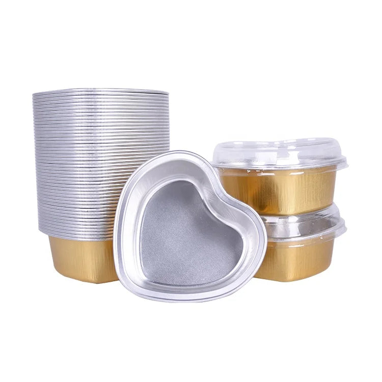 Lacquer Color 100% Food Grade Heart-shaped Aluminum Foil Containers Disposable Food Tray Baking Cup