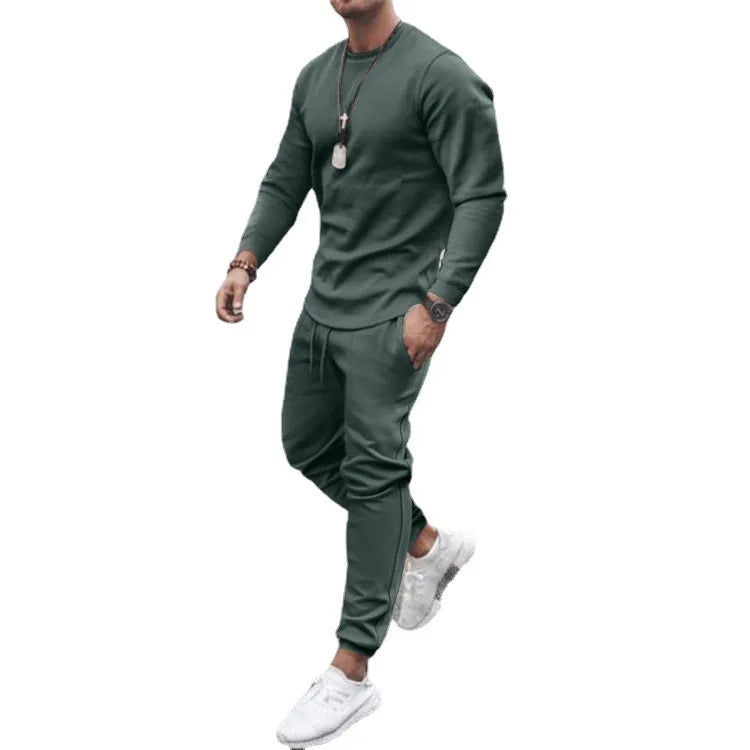 Custom Logo Long Sleeve Training Fitness Sports Trousers Men TracksuitsTwo Piece Set