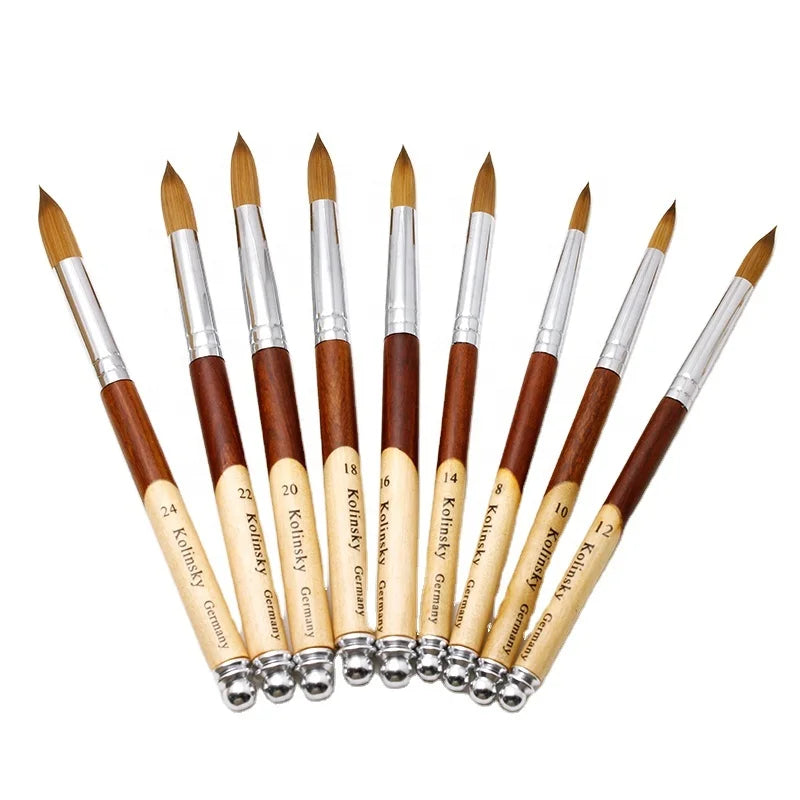 Splicing Wooden Handle Acrylic Brush Kolinsky Hair Round Head #8-#24 Nail Brush