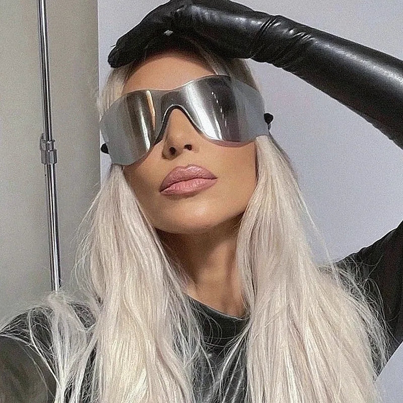 Logo Custom Luxury Vintage Oversized Shield Punk Sun Glasses Rimless One Piece Lens Y2K Sunglasses Women Men