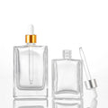 Cosmetic Package Square Clear Glass Pipette Flat Serum Bottles 30ml 50ml 100ml Essential Oil Rectangle Glass Dropper Bottle