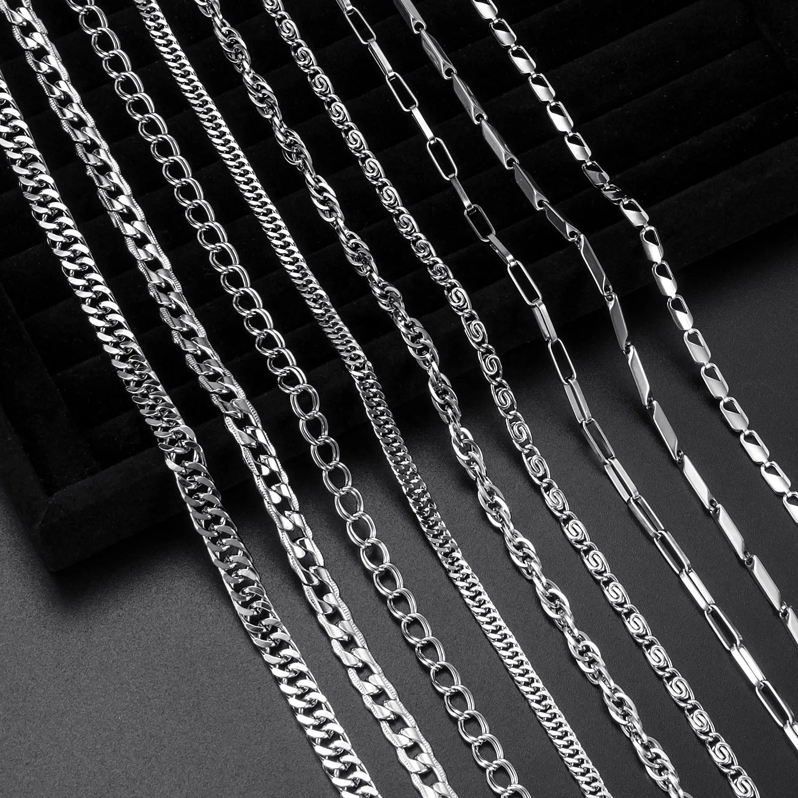 2022 Stainless Steel Fashion  Jewelry  Hip Hop Sliver Chain Necklace  Curb Cuban Link Chain Necklace for Men Women