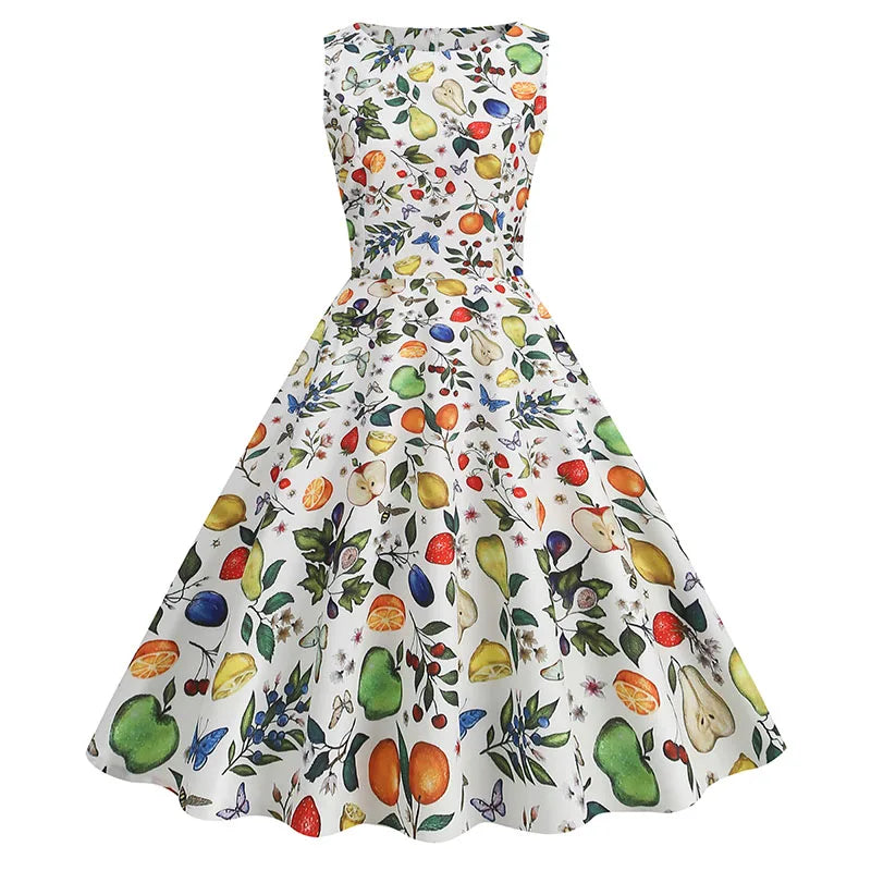 Summer Ladies Sleeveless Dress Plus Size Womens Office Print Swing Skirt Bohemian Retro Casual Dresses
