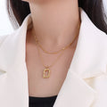 Exquisite 18K Gold Plated Double-layere Square Hollow Out Design Pendant Women's Jewelry Collarbone  Chain Necklace