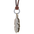 Vintage Leather Cord Jewelry Bronze Antique Gold Silver Feather Pendant Necklace Hip-hop Sweater Necklace with Adjustable Size