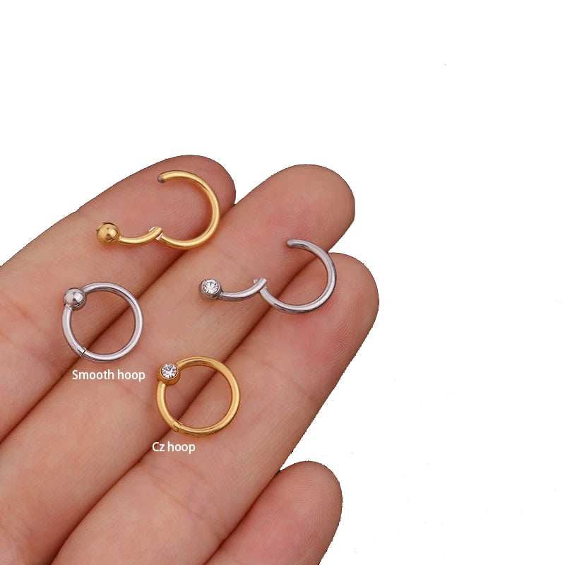 Vintage Stainless Steel Cz Huggie Hoop Hinged Segment Diath Helix Septum Piercing Ring Cartilage Earring MegaBDM