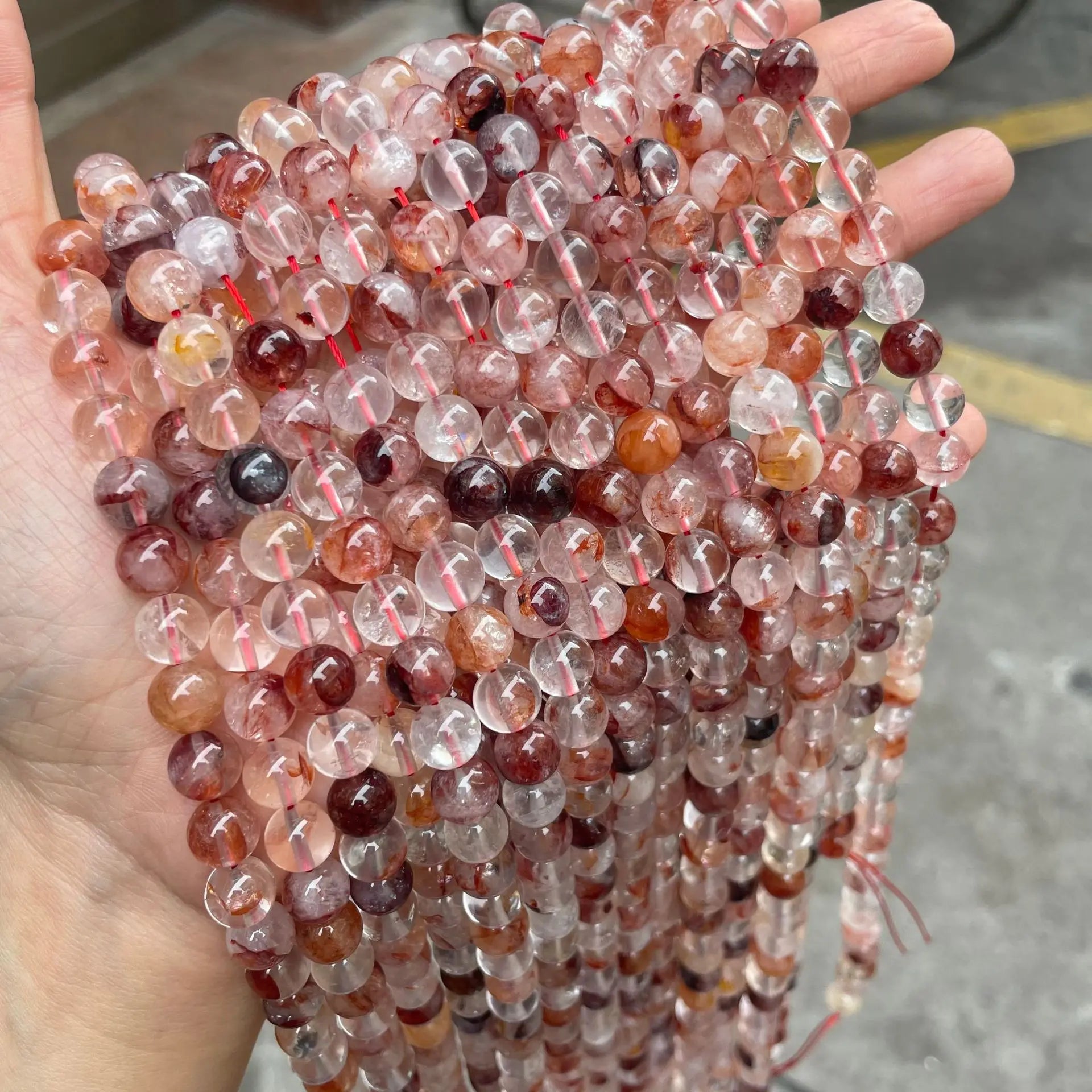 Natural Red Glue Flower Loose Beads Romantic Fire Quartz Natural Gemstone Beads for Jewelry Bracelet Diy
