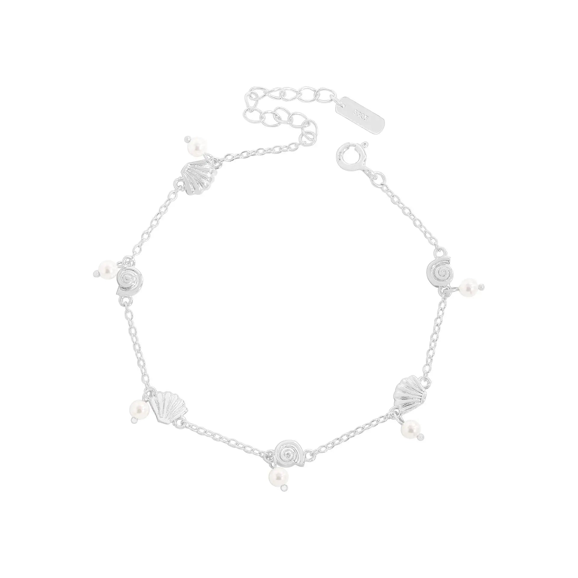 Silverbene Cute Shell Pearl Conch 925 Sterling Silver Layered Bracelets