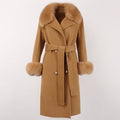 OFTBUY 2023 Women's Double Breasted Woolen Coat Long Body-Contouring Autumn Winter Jacket Waterproof Fur Streetwear Overcoat