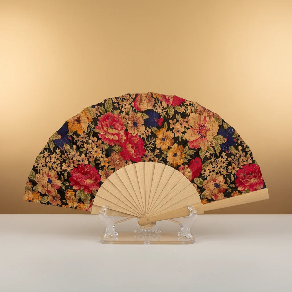 FAREA Hot-selling Fabric Hand Fan Environmental Protection Wood Painted 23cm Folding Fan Oak Tree Hand Fan for Decoration