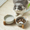 Luxurious Paw-Shaped Anti-Overturning Cat Dog Feeder Bowls Slow Food Bowl Ceramic Wooden Stand Portable Elevated Cervical Spine