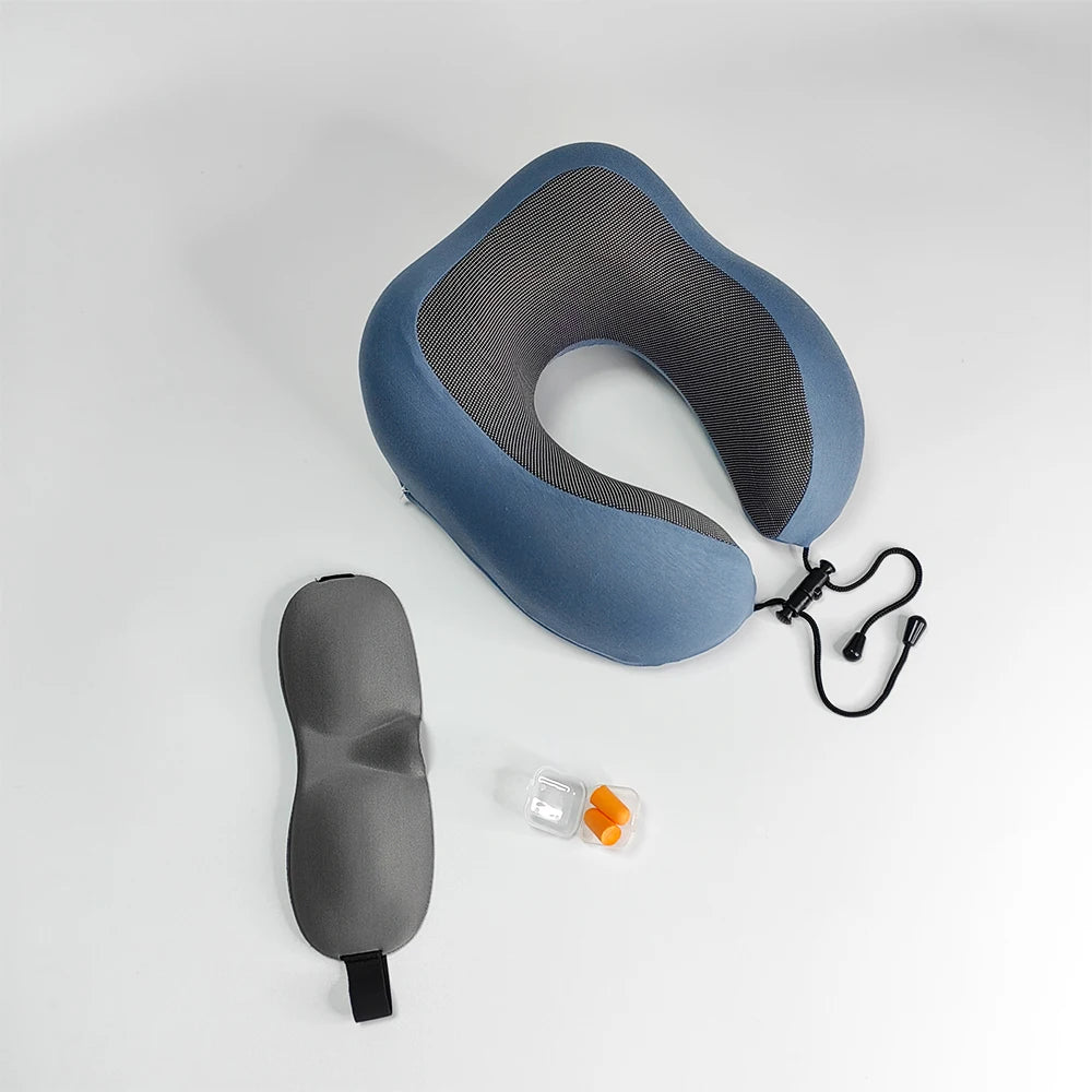Hot Selling Travel Pillow Set Include 3D Eyemask and Earplugs  Magnetic Therapy Cloth 100% Memoray Foam Travek Neck Pillow Set