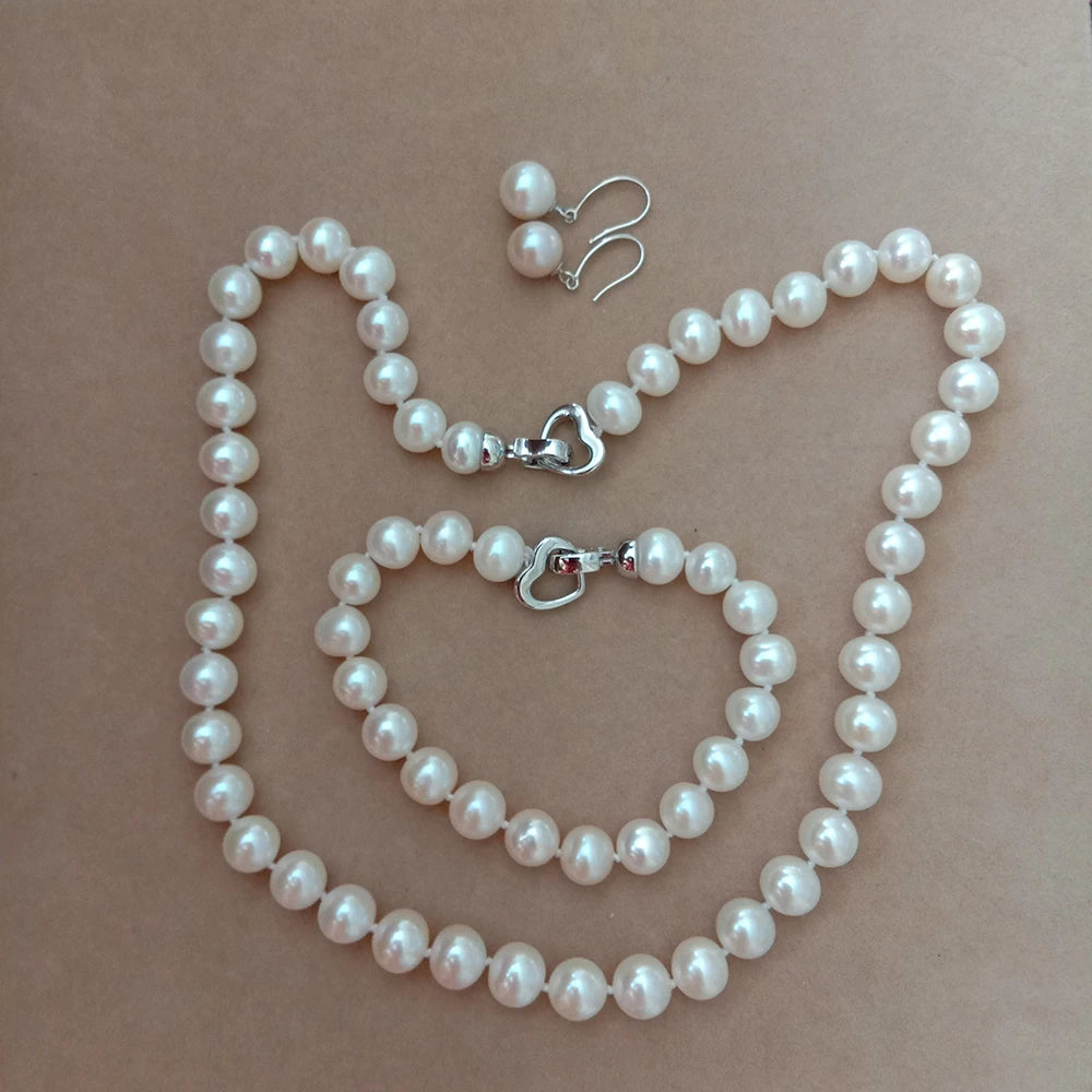 925 Silver Earring High Luster 9 mm Pearl Set Freshwater Pearl Jewelry Set for Wedding Factory Pricewholesale