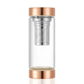 2022 New Design Two Side Rose Gold Lid Glass Bottle Luxury Borosilicate Capsule Glass Bottle With Tea Infuser