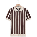 Summer Retro Stripe Knit Pullover Casual Turn-down Collar Zip Short Sleeve Knit Sweater Knitted Pullover Sweater for Men