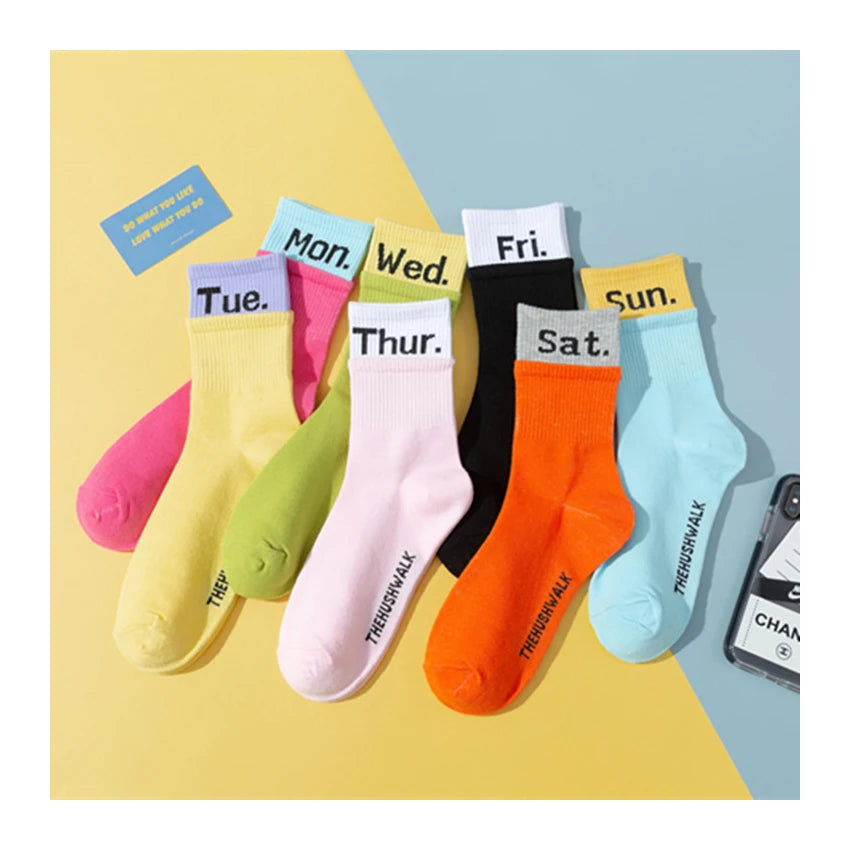 Fashion Double Ribbed Women Street Creative Cotton Crew Student Casual Week Socks