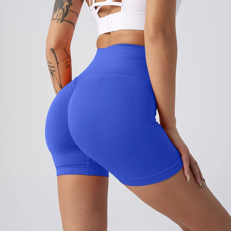Women's High-Waisted Biker Shorts with Elastic Waist for Fitness Athletic Workout Running Yoga Gym-Solid Pattern Tummy Control