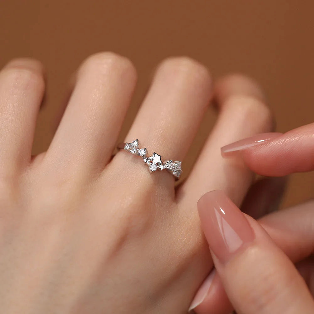 Newest Style S999 Sterling Silver Zirconia Star Open Rings for Women Jewelry Accessories YB-XY-567