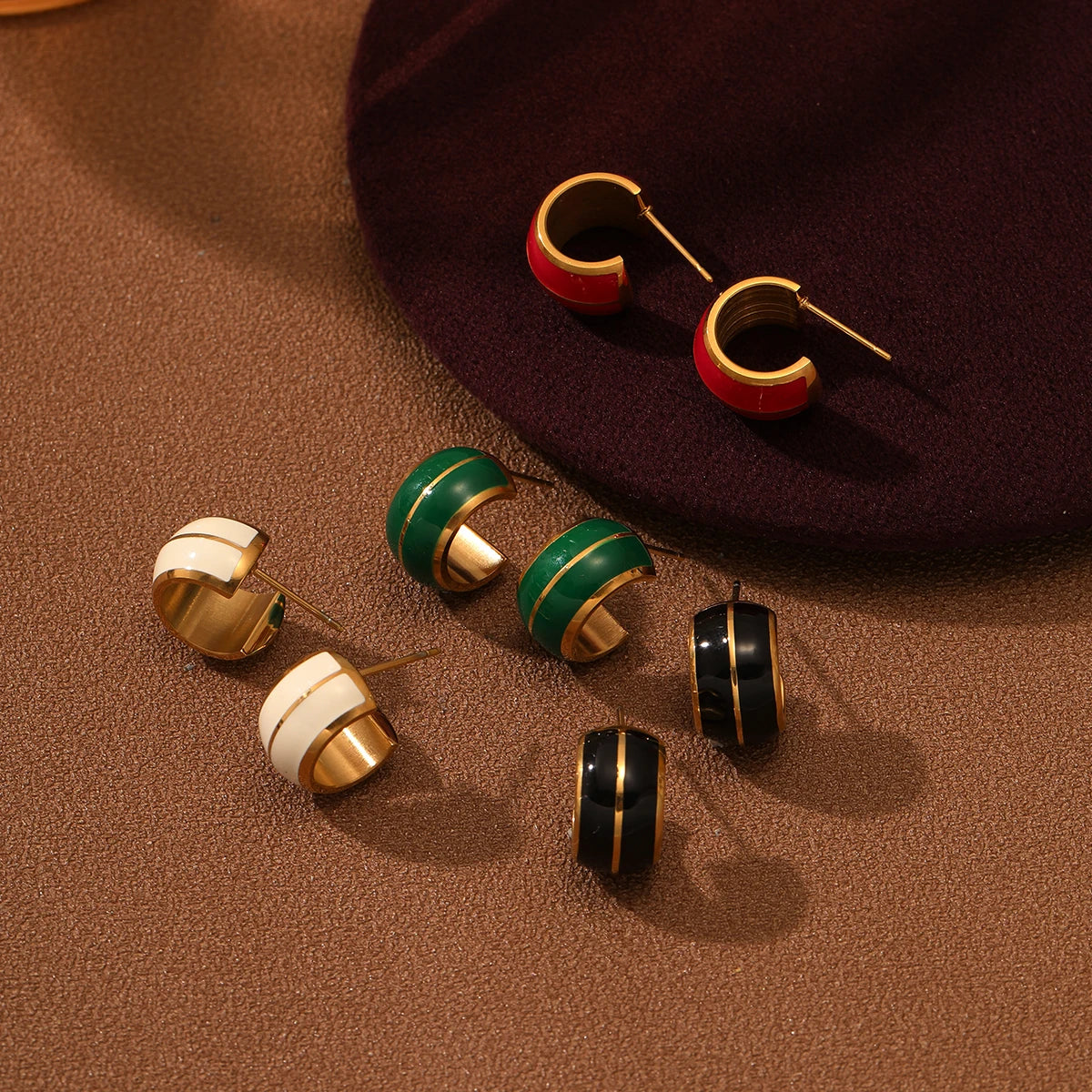 Colorful Oil Drop Enamel Stud Earrings 18K Gold Plated Stainless Steel Fashion Jewelry for Daily