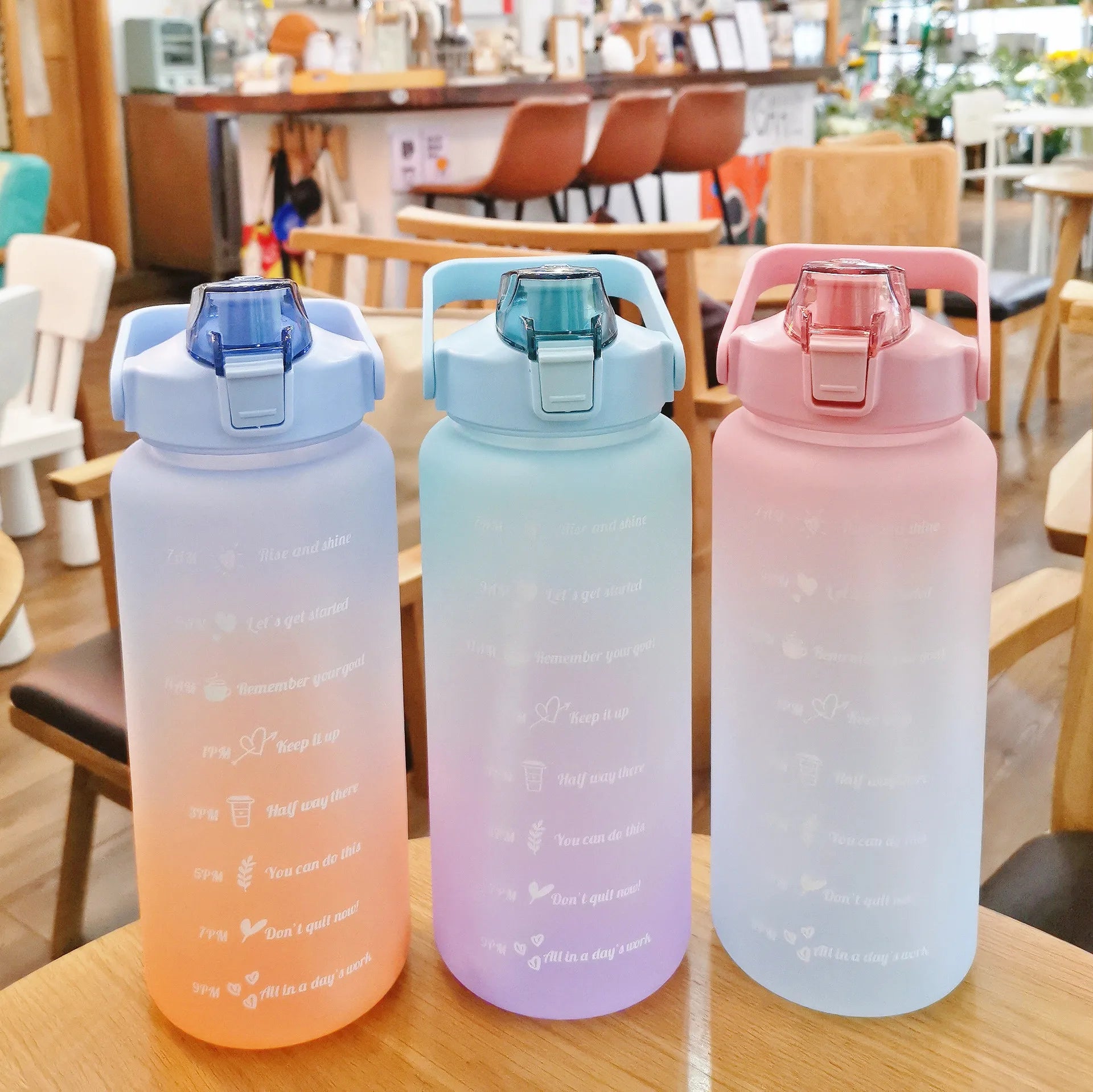 Vitality 2 Lts Sports Drinkware Water Jug Motivational Time Marker Color Gradient Plastic Straw Stickers Water Bottle
