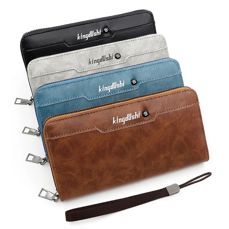 Europe and America Hot Sell Mobile Phone Bag Large Capacity Business Handbag Men's Long PU Leather Letter Wallet