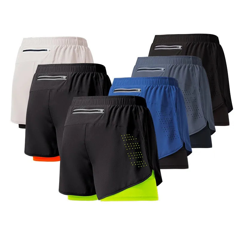 Three-point Double-layer Quick Drying Fitness Sports Shorts Marathon Track and Field Loose Running Men's Summer Casual Woven