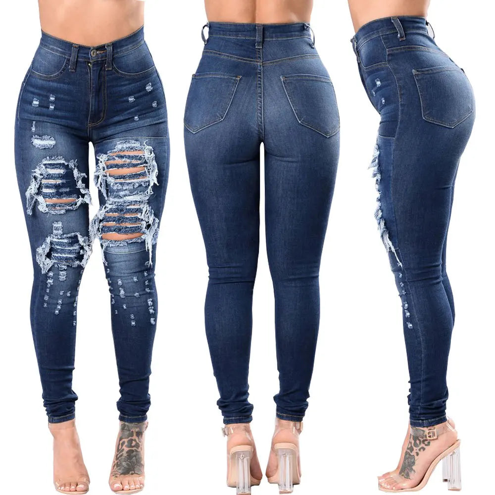 New Fashion Distressed High Waisted Jeans Tight Leg Jeans for Women