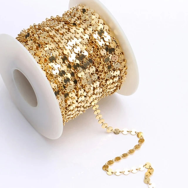 Real 14K Gold Filled 4mm Round Sequin Disc Chain Gold Jewelry Necklace Chain